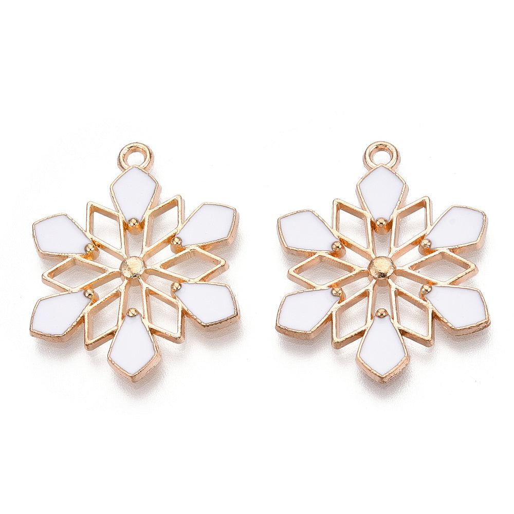 Gold plated diamante snowflake with cream enamel detail charms x 6 pieces