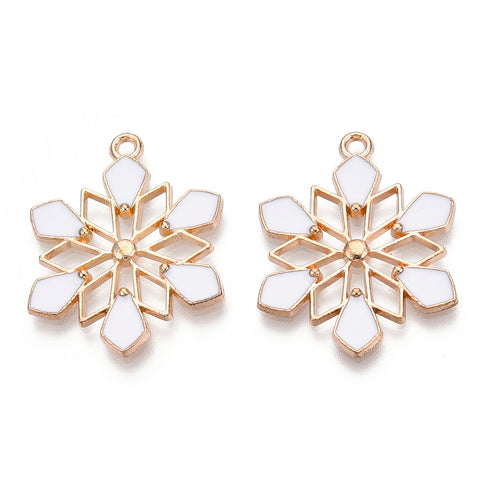 Gold plated diamante snowflake with cream enamel detail charms x 6 pieces
