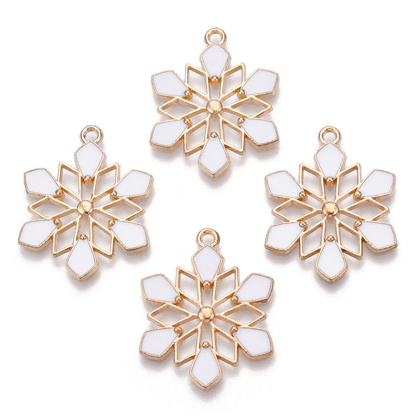 Gold plated diamante snowflake with cream enamel detail charms x 6 pieces