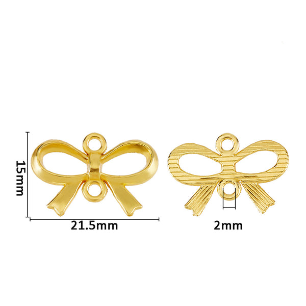 BRIGHT gold plated bow connector charms x 8