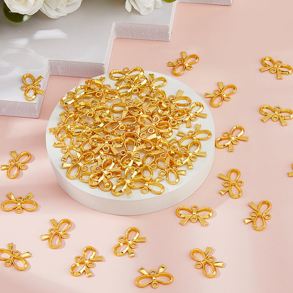 BRIGHT gold plated bow connector charms x 8