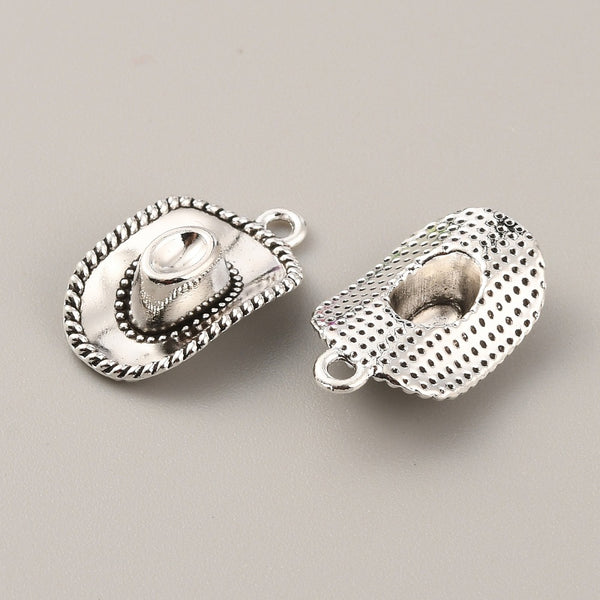 Western hat antique silver plated charm connectors x 6