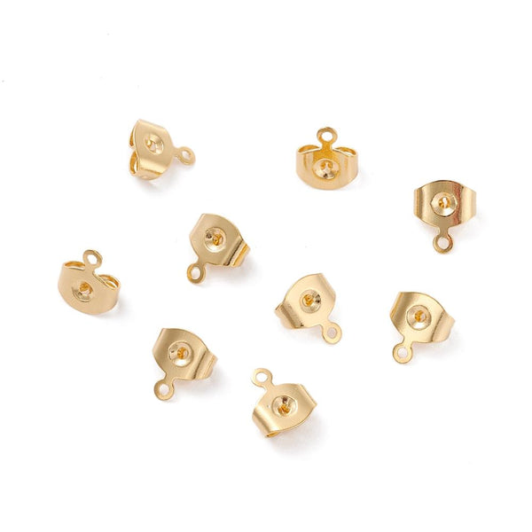Earring backs with loop genuine 18K gold plated charm x 10 pieces