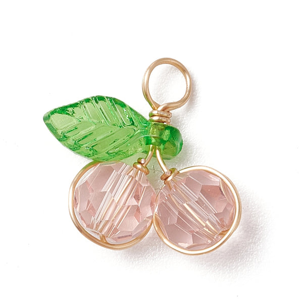 Glass Cherry Charms x 6 pieces - 2 colours to choose from