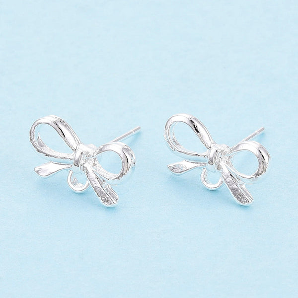 Bright silver stainless steel bow stud tops - 10 x pieces