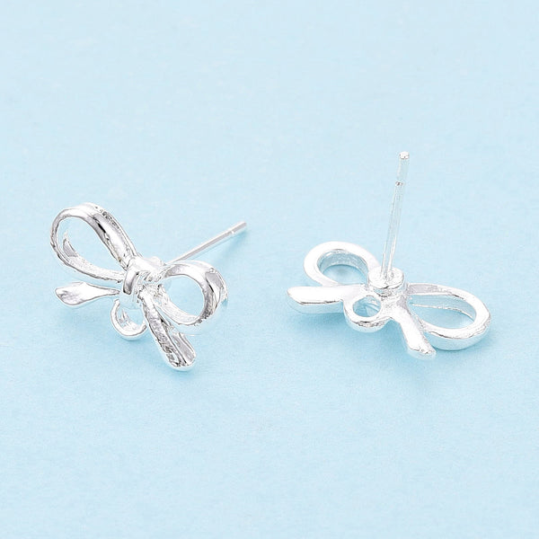 Bright silver stainless steel bow stud tops - 10 x pieces