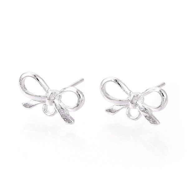 Bright silver stainless steel bow stud tops - 10 x pieces