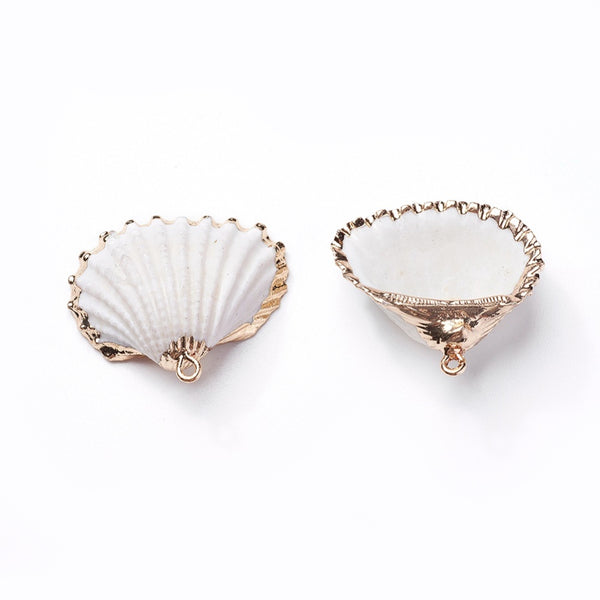 Gold border shell charms x 6 pieces