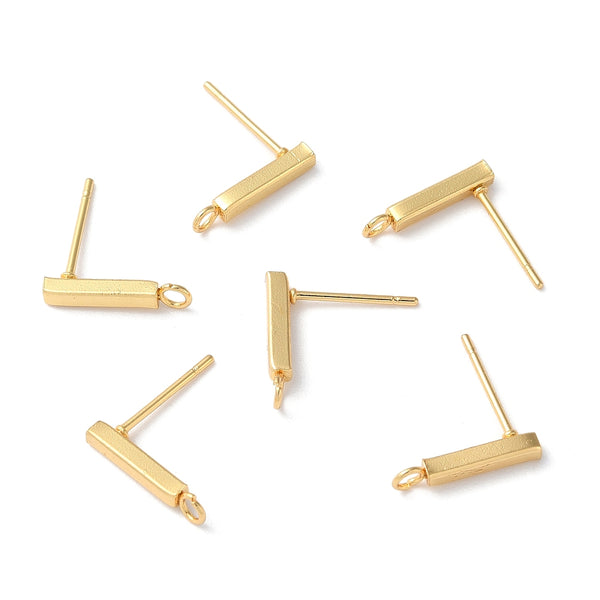 1.3cm - 18k genuine gold plated stainless steel rectangle bar stud tops x 10 pieces