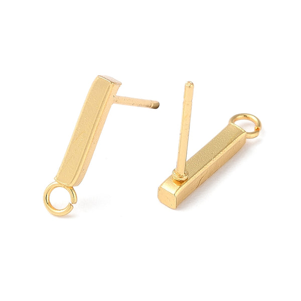 1.3cm - 18k genuine gold plated stainless steel rectangle bar stud tops x 10 pieces