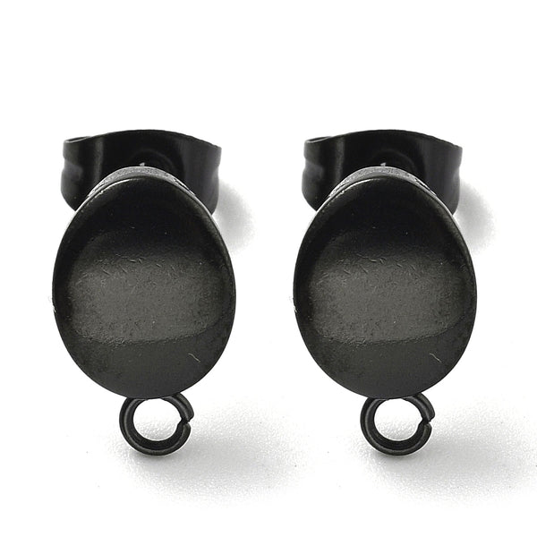 Black plated oval bean stainless steel stud tops  - 10 pieces plus backs