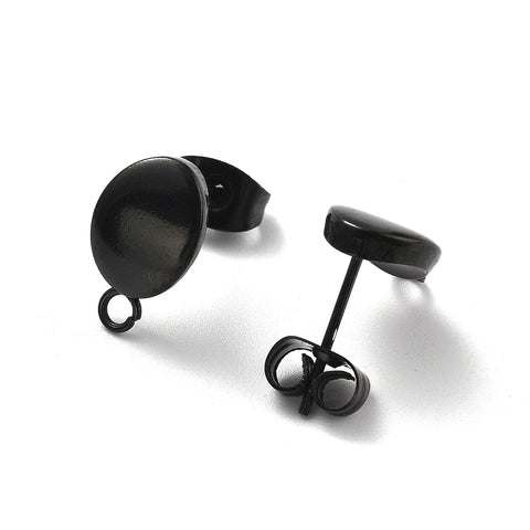 Black plated oval bean stainless steel stud tops  - 10 pieces plus backs