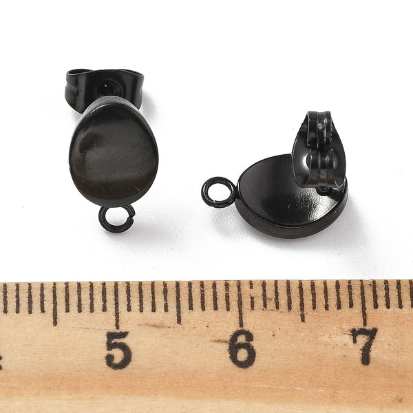 Black plated oval bean stainless steel stud tops  - 10 pieces plus backs