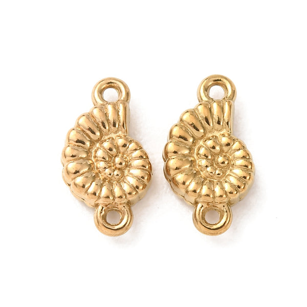 Small gold shell connector charms stainless steel x 6 pieces