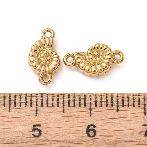 Small gold shell connector charms stainless steel x 6 pieces