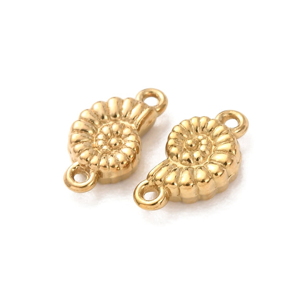 Small gold shell connector charms stainless steel x 6 pieces