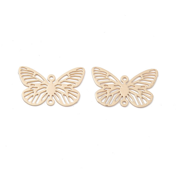 Butterfly stainless steel gold plated charms x 8
