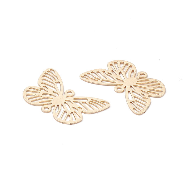 Butterfly stainless steel gold plated charms x 8