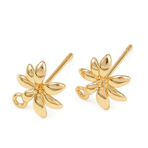 Genuine 18K gold plated Flower earring stud tops x 6 pieces