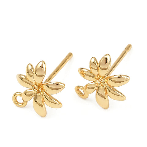 Genuine 18K gold plated Flower earring stud tops x 6 pieces