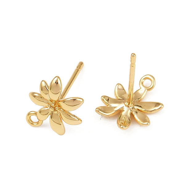 Genuine 18K gold plated Flower earring stud tops x 6 pieces