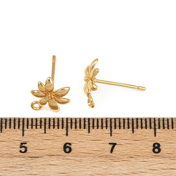 Genuine 18K gold plated Flower earring stud tops x 6 pieces