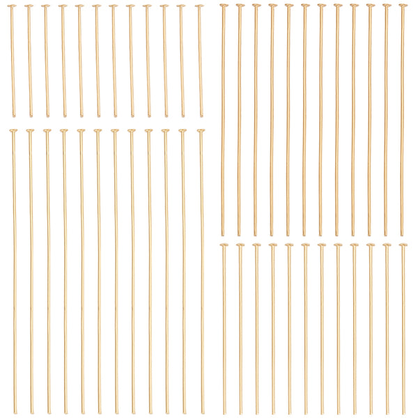 Flat head pins, genuine 18K gold plated bulk pack 160 pieces mixed sizes