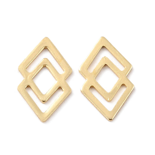 Small 18K gold plated geometric rhombus shape charms x 6 pieces