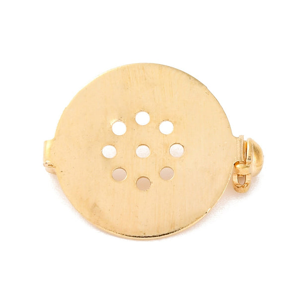 Flat gold plated round brooch settings x 10
