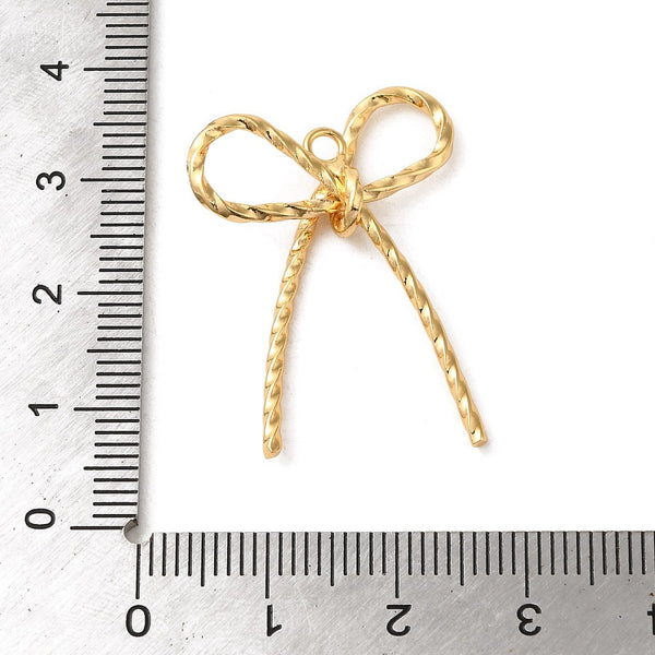 Twist bow genuine 18K gold plated charms x 4 pieces