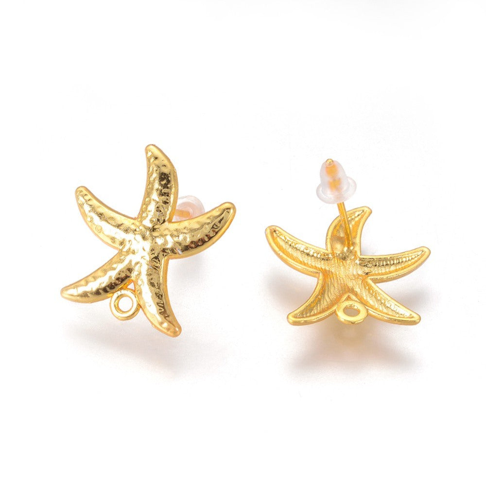 Starfish shape gold plated stud tops x 6 pieces