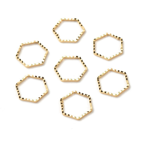 Etched 18K genuine gold plated hexagon charms x 10 pieces