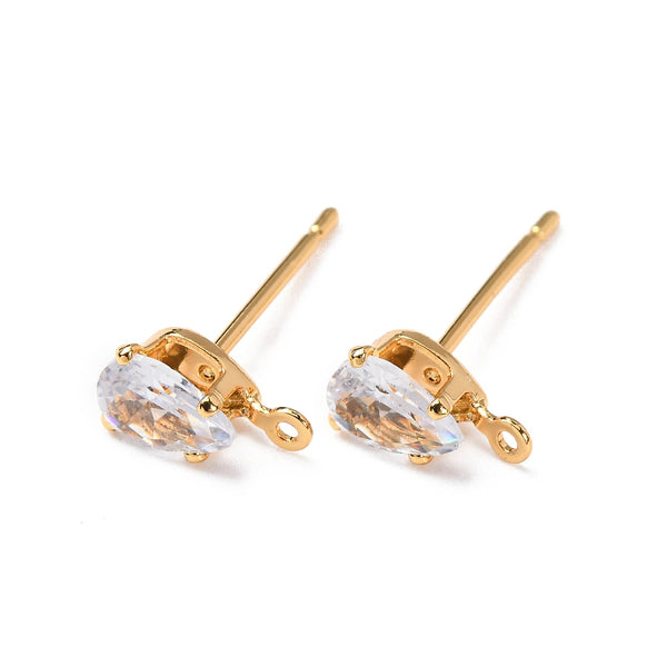 Genuine gold plated diamanté tear drop stud earring post - 8 pieces
