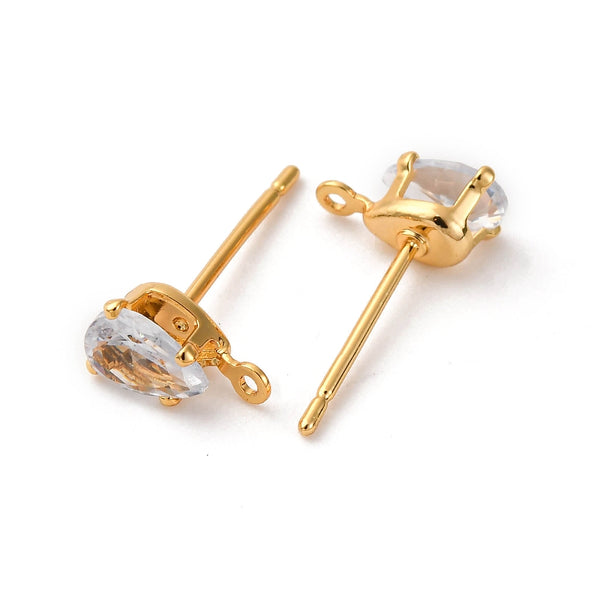 Genuine gold plated diamanté tear drop stud earring post - 8 pieces