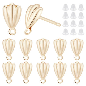 18K small genuine gold plated shell shape stud tops x 6 pieces with silicone backs
