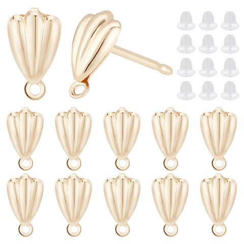 18K small genuine gold plated shell shape stud tops x 6 pieces with silicone backs
