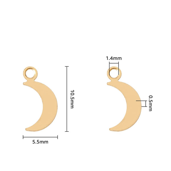 Small 24K genuine gold plated moon crescent charms x 10 pieces