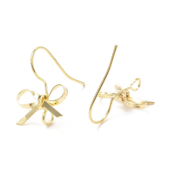 Gold plated detailed Bow hook earring top x 6 pieces