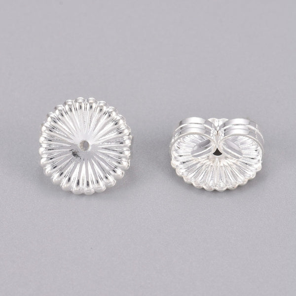 Wide round butterfly earring backs BRIGHT SILVER X 50