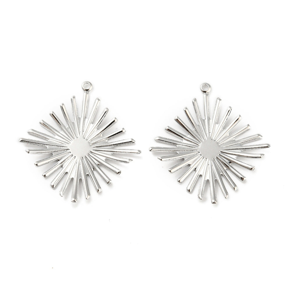 Genuine rhodium plated rhombus charms x 4 pieces