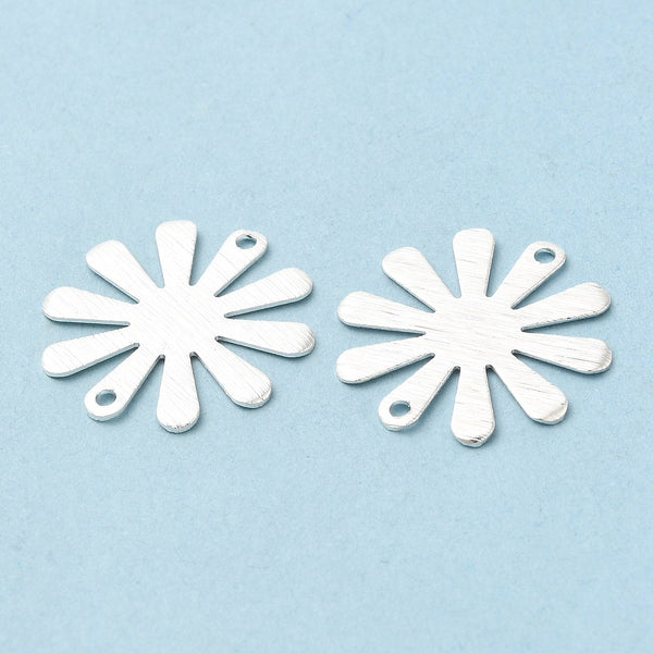 Bright silver 925 plated flower double connector charms x 4 pieces