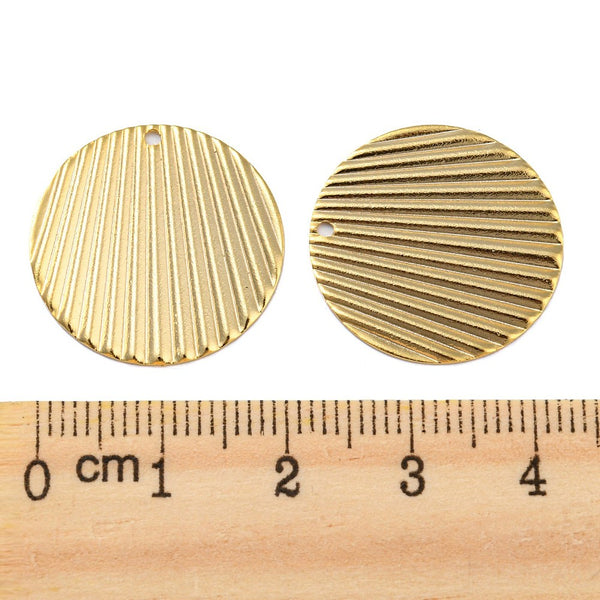 Genuine 24K gold plated round charms x 6 pieces