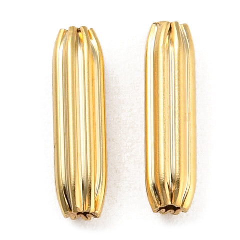 Long oval genuine 24K gold plated beads x 6 pieces