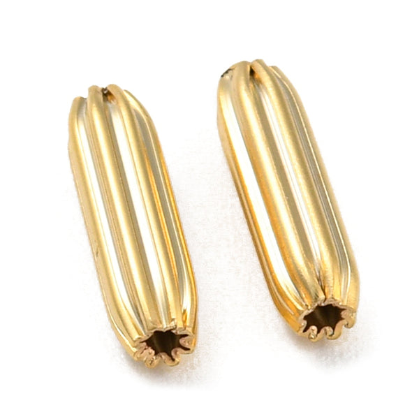 Long oval genuine 24K gold plated beads x 6 pieces