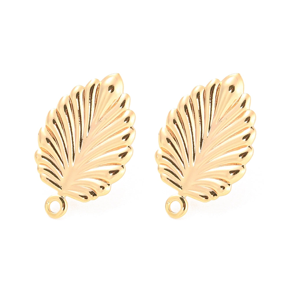 Stunning 18k genuine gold plated leaf stud top x 4 pieces