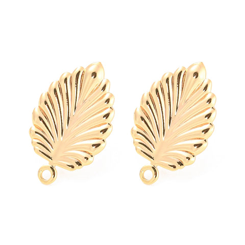 Stunning 18k genuine gold plated leaf stud top x 4 pieces