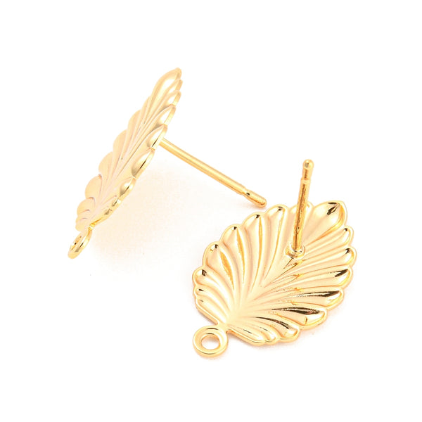 Stunning 18k genuine gold plated leaf stud top x 4 pieces