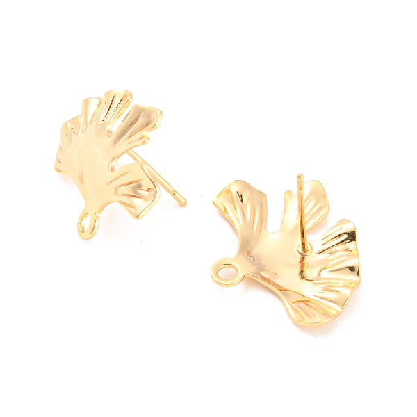 Stunning 18k genuine gold plated ginkgo leaf stud top x 4 pieces