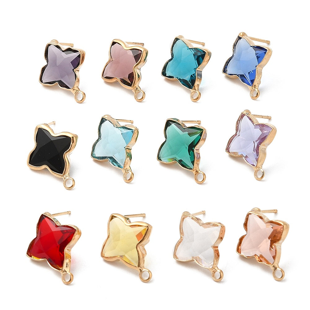 Coloured glass 304 stainless steel star shape stud tops - 1 pair