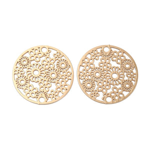 Gold plated flower etched charms